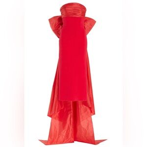 Oscar de la Renta Bow Detailed Taffeta and Knit Gown Midi Dress